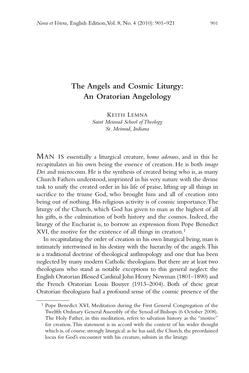 The Angels and Cosmic Liturgy: an Oratorian Angelology