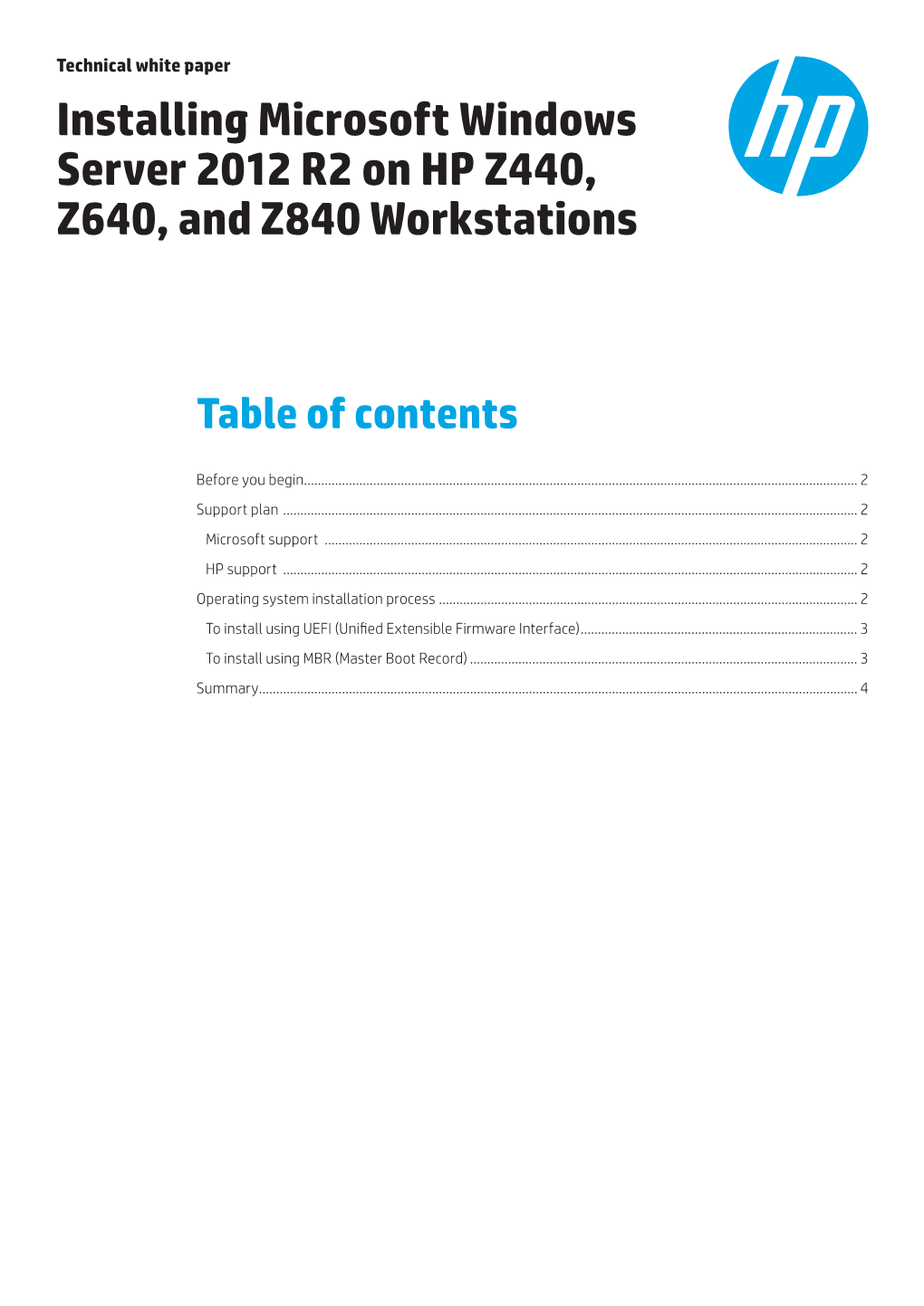 Installing Microsoft Windows Server 2012 R2 on HP Z440, Z640, and Z840 Workstations