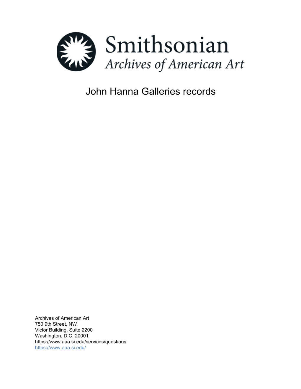 John Hanna Galleries Records