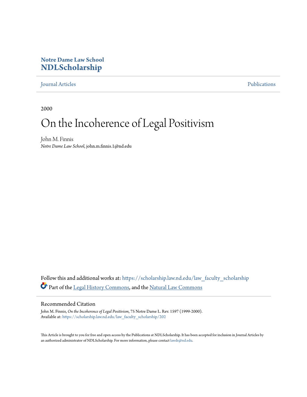 On the Incoherence of Legal Positivism John M