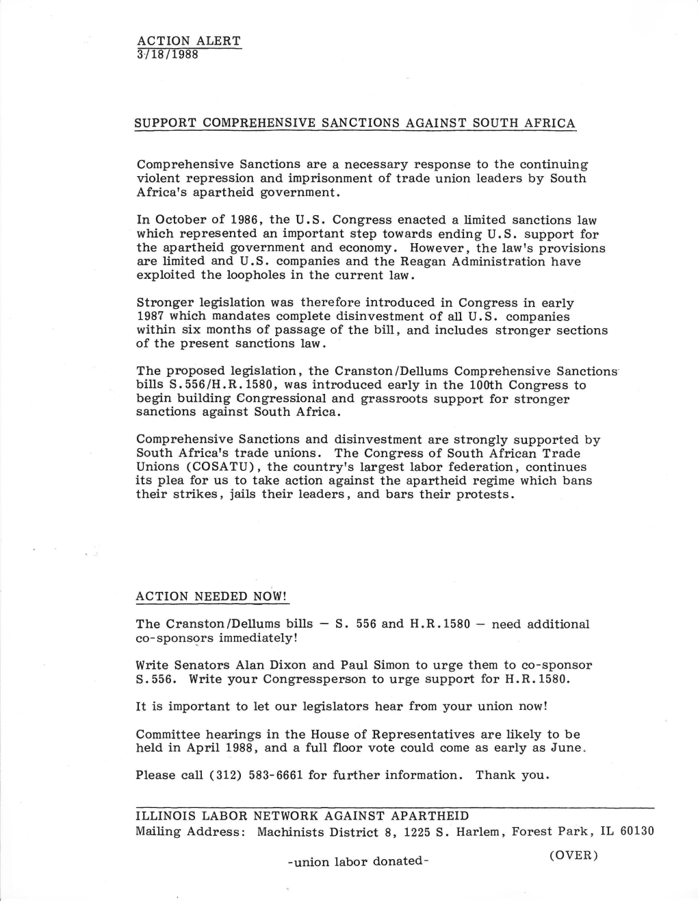 Action Alert 3-/18/1988 Support Comprehensive