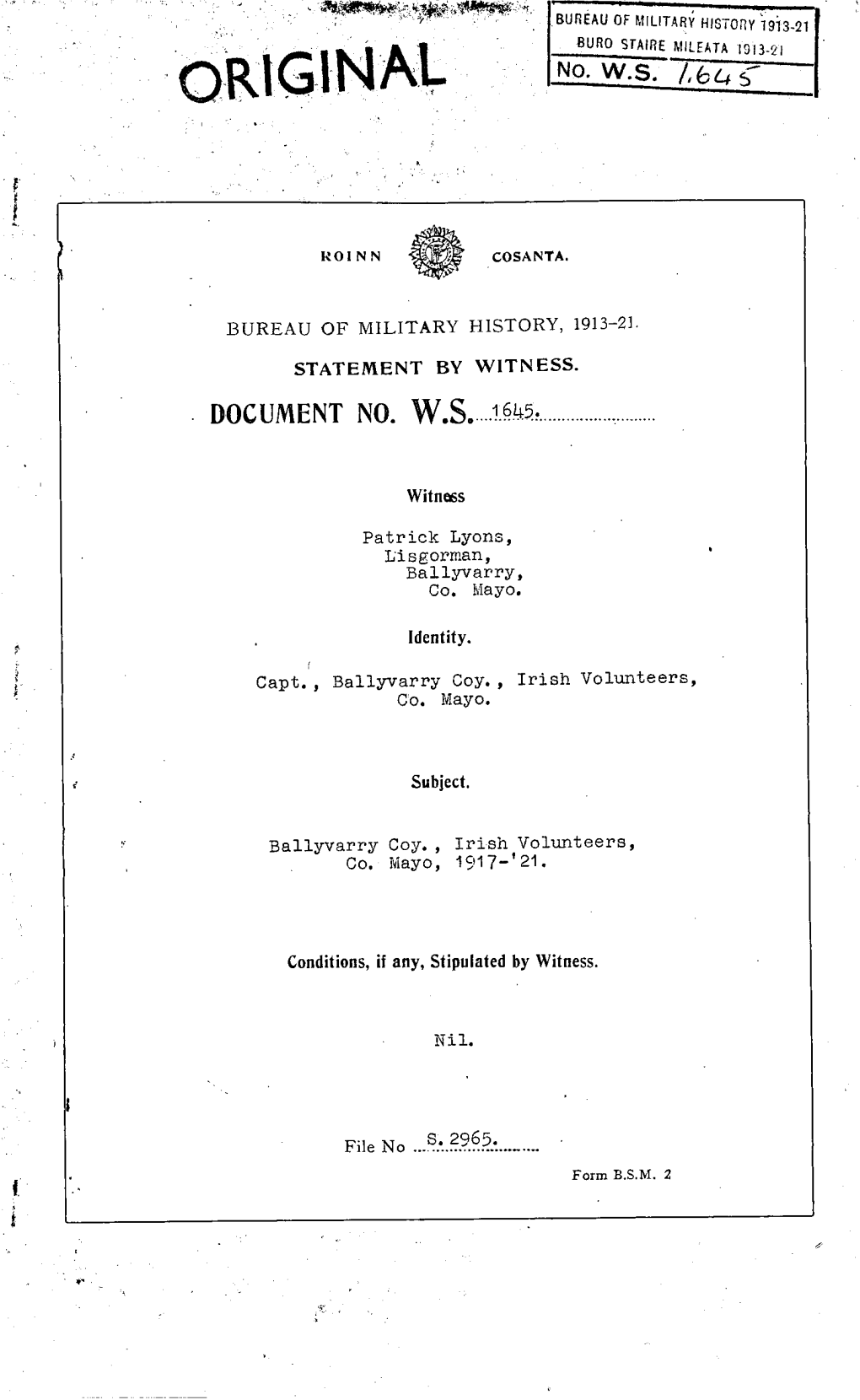 Roinn Cosanta. Bureau of Military History, 1913-21