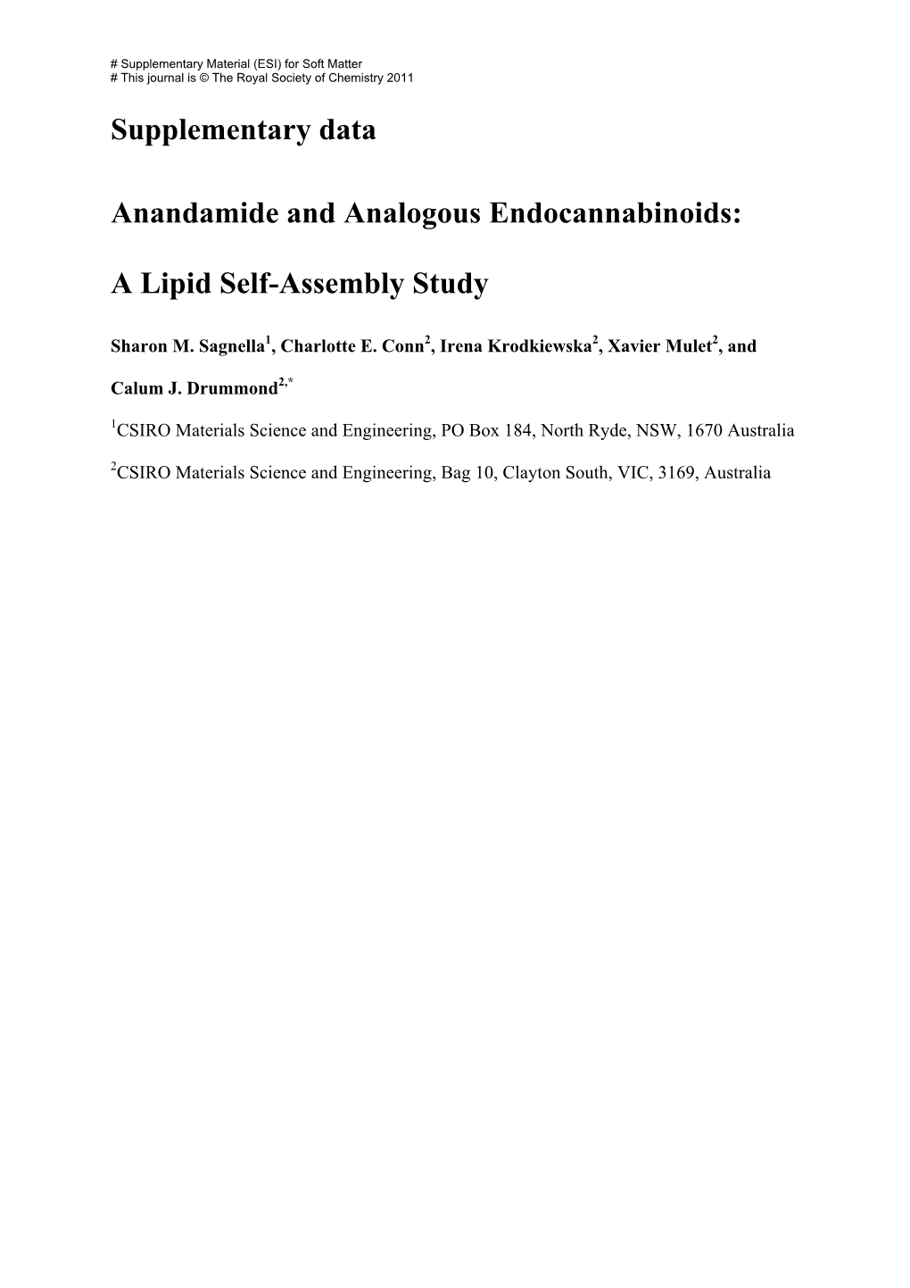 Supplementary Data Anandamide and Analogous Endocannabinoids: A