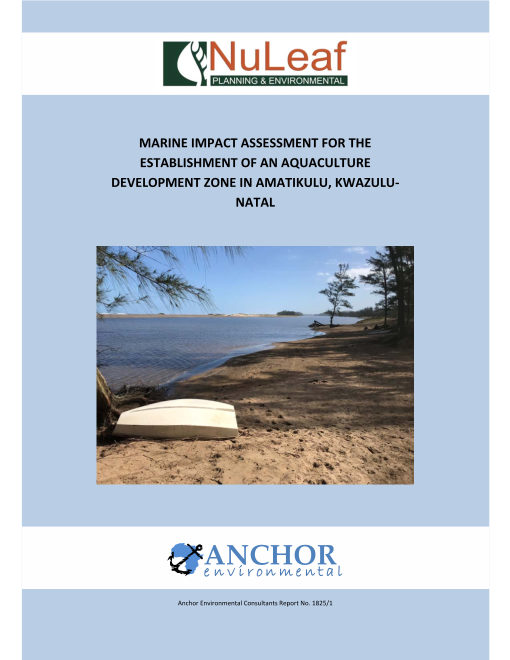 Marine Impact Assessment for the Establishment of an Aquaculture Development Zone in Amatikulu, Kwazulu‐ Natal