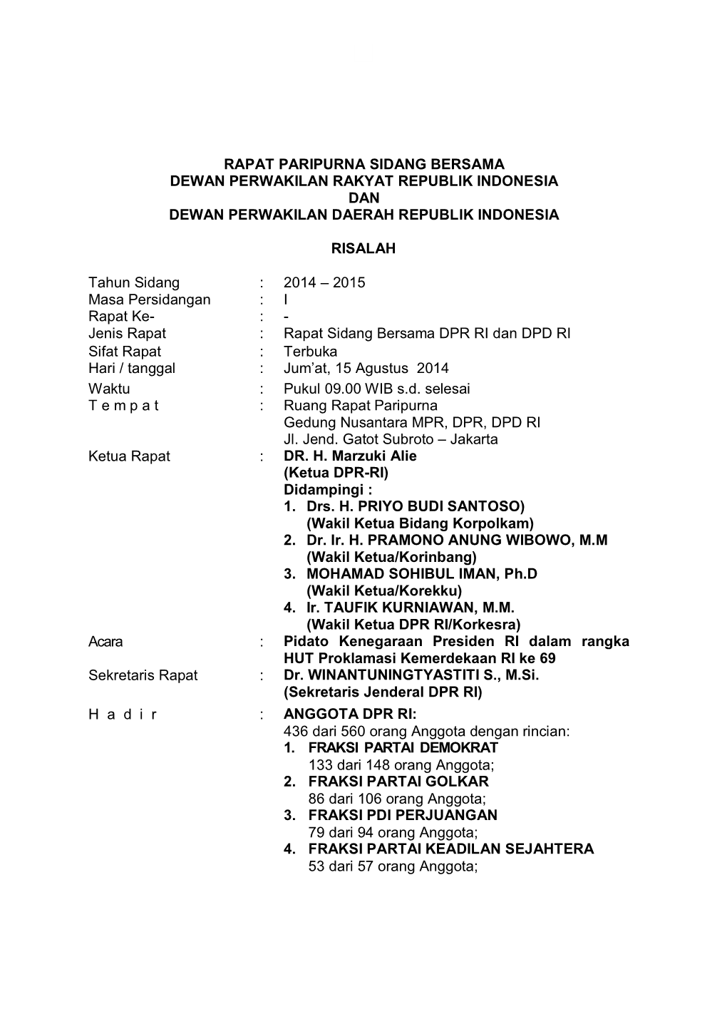 1 Rapat Paripurna Sidang Bersama Dewan Perwakilan Rakyat Republik Indonesia Dan Dewan Perwakilan Daerah Republik Indonesia R