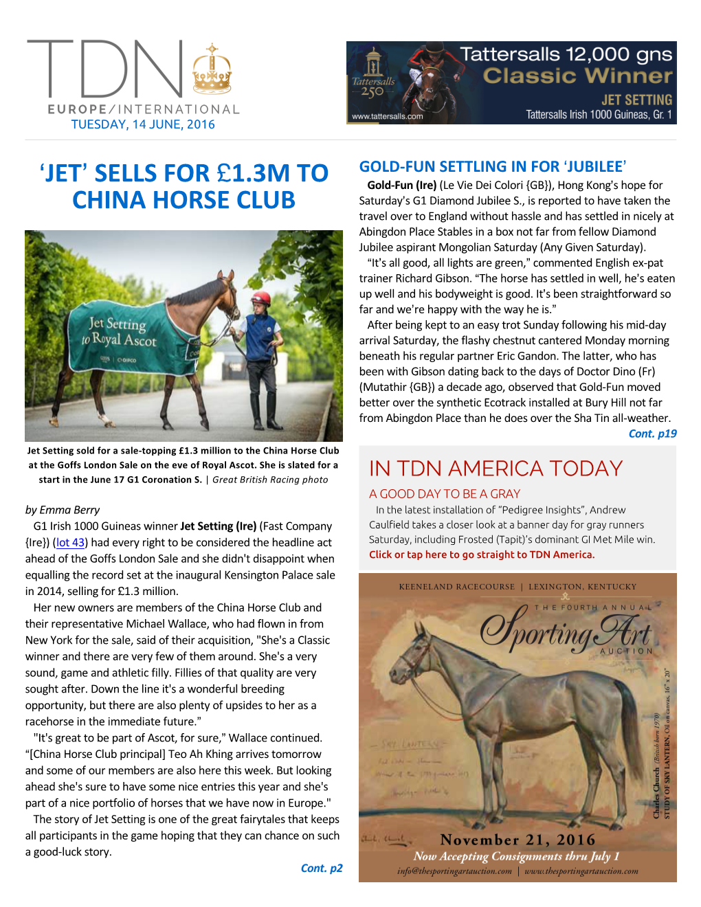 Jet= Sells for ,1.3M to China Horse Club