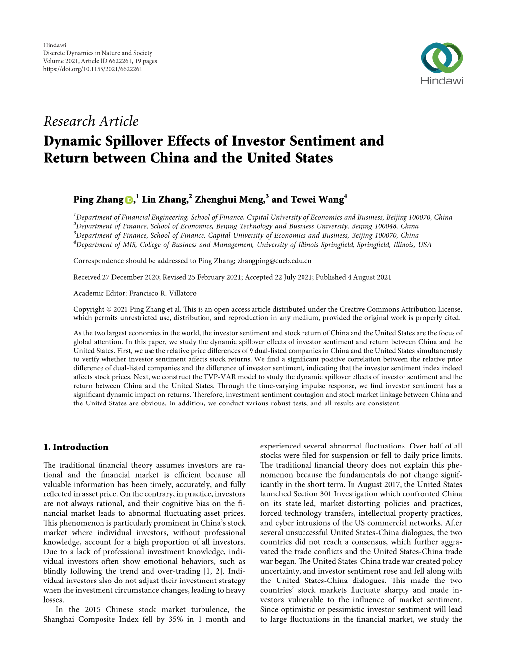Dynamic Spillover Effects of Investor Sentiment and Return Between China and the United States