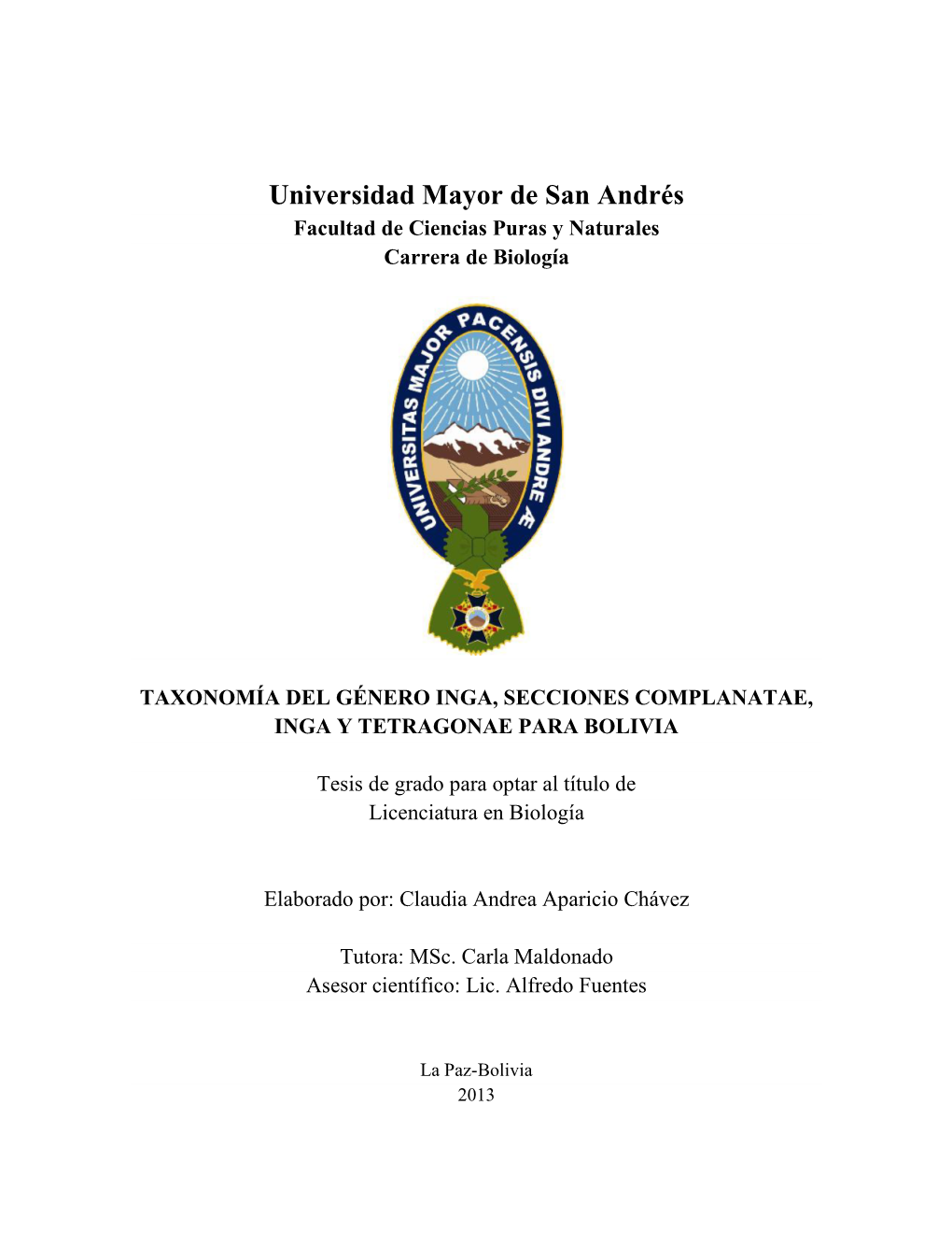 Universidad Mayor De San Andrés Facultad De Ciencias Puras Y Naturales Carrera De Biología
