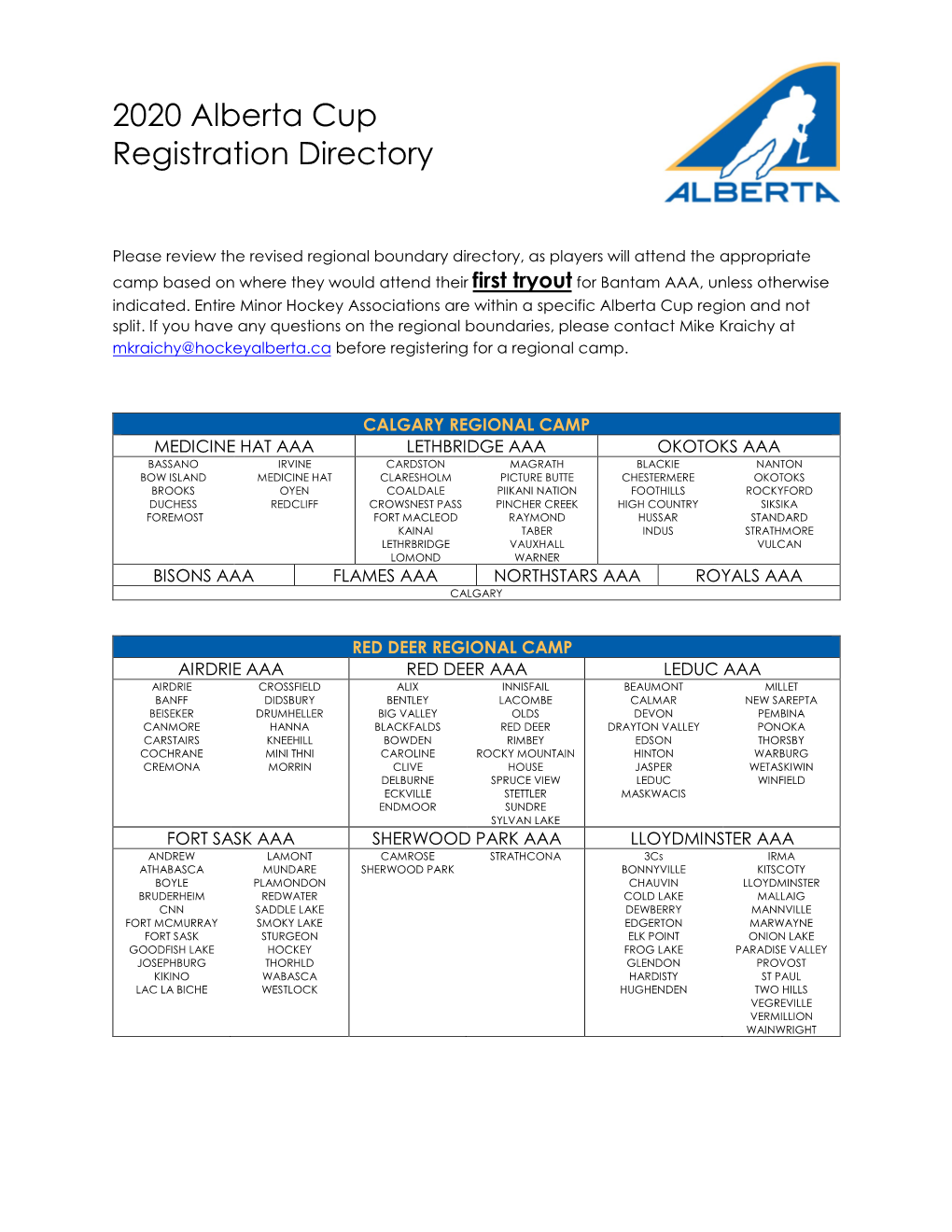 2020 Alberta Cup Registration Directory