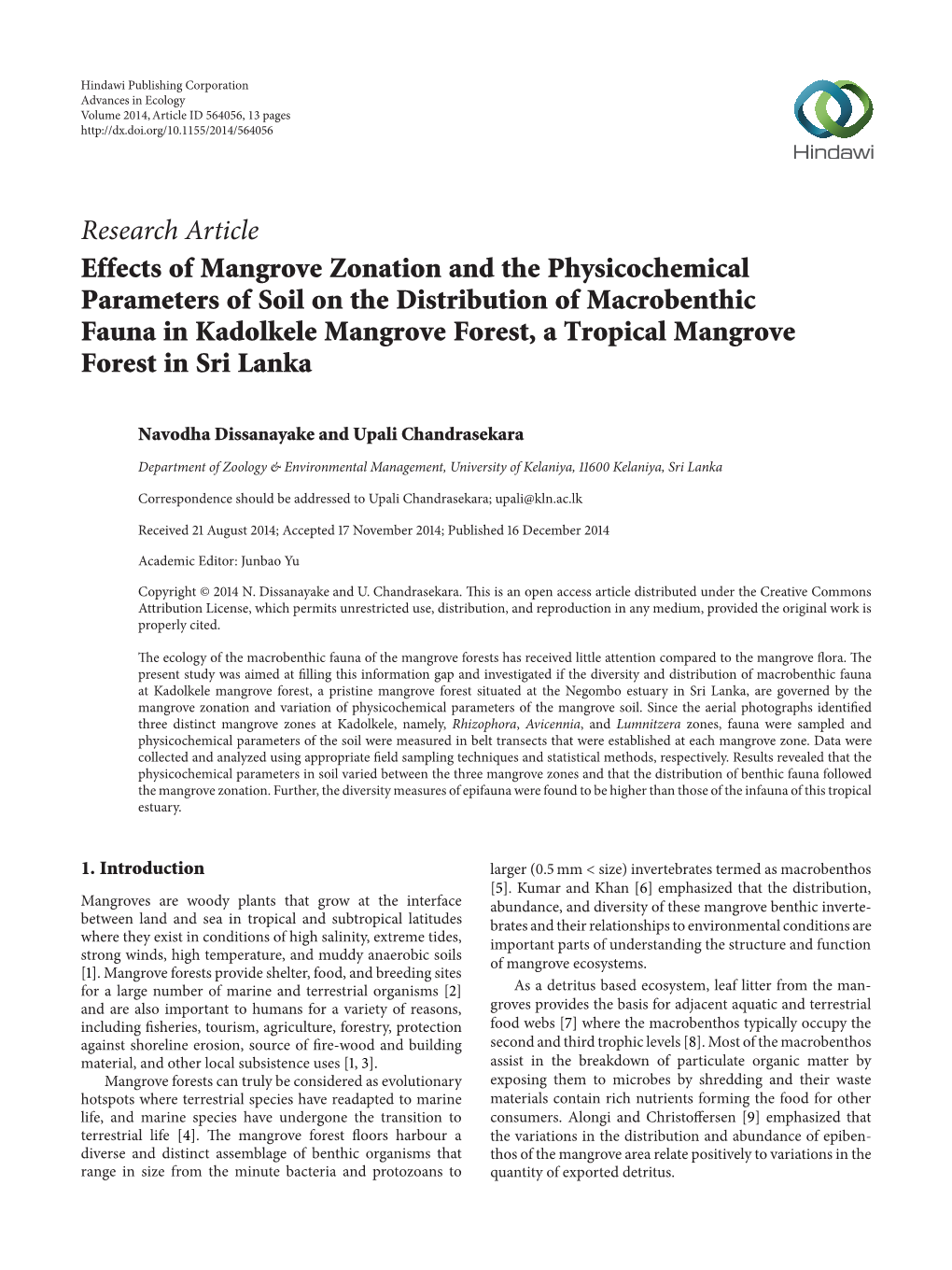 Effects of Mangrove Zonation and the Physicochemical Parameters of Soil