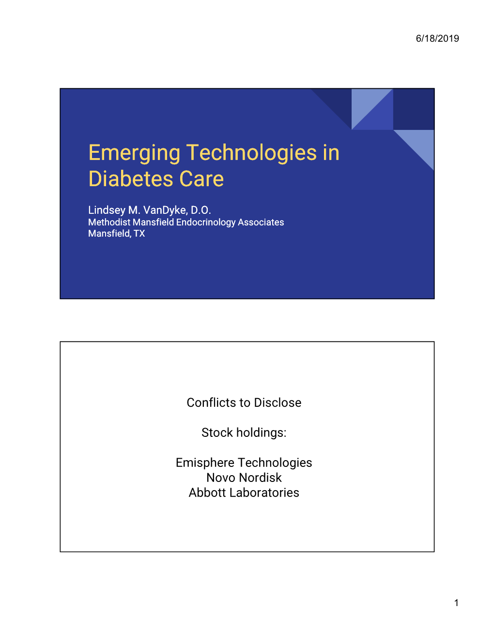 Emerging Technologies in Diabetes Care Emerging Technologies In