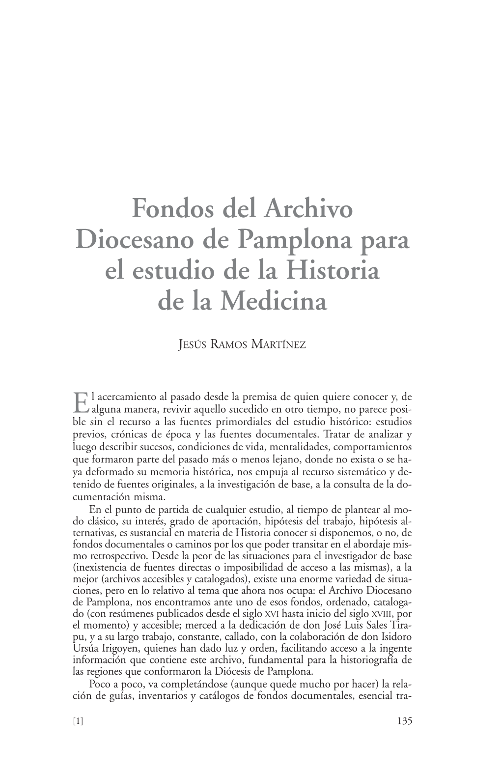 Fondos Del Archivo Diocesano De Pamplona Para El Estudio De La Historia De La Medicina