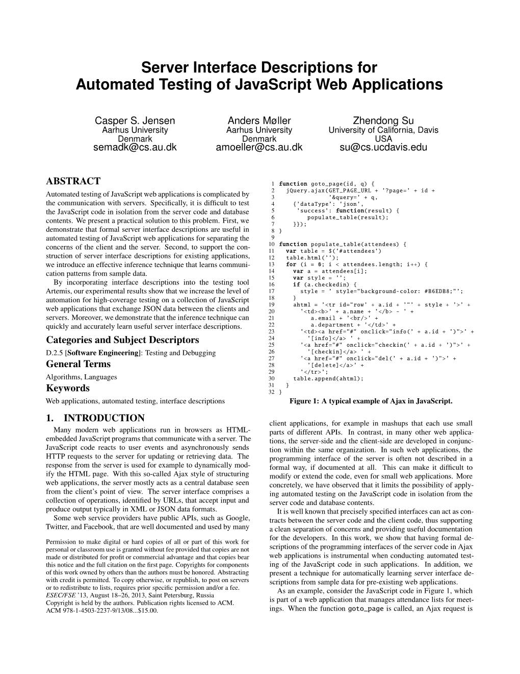 Server Interface Descriptions for Automated Testing of Javascript Web Applications
