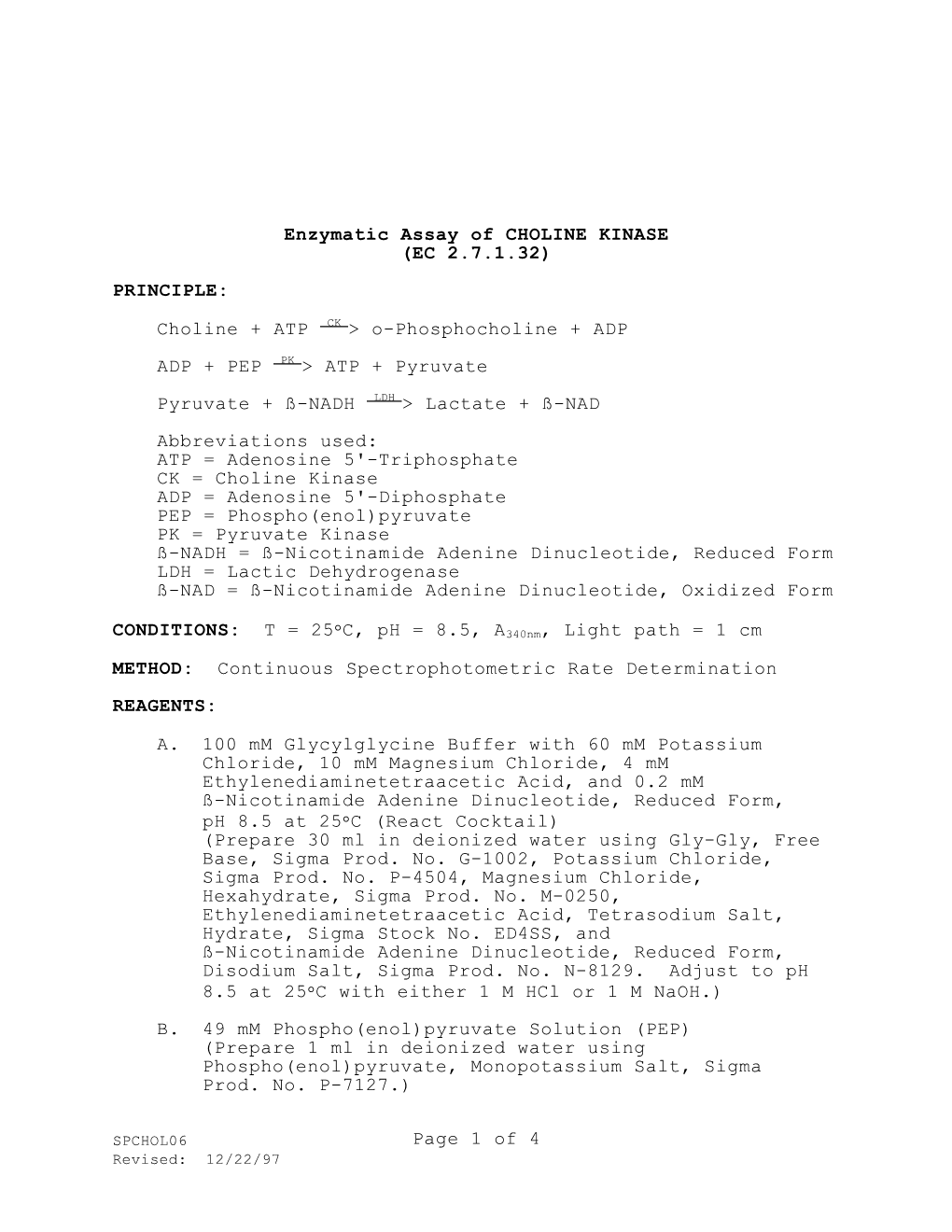 Choline Kinase (Ec 2.7.1.32)