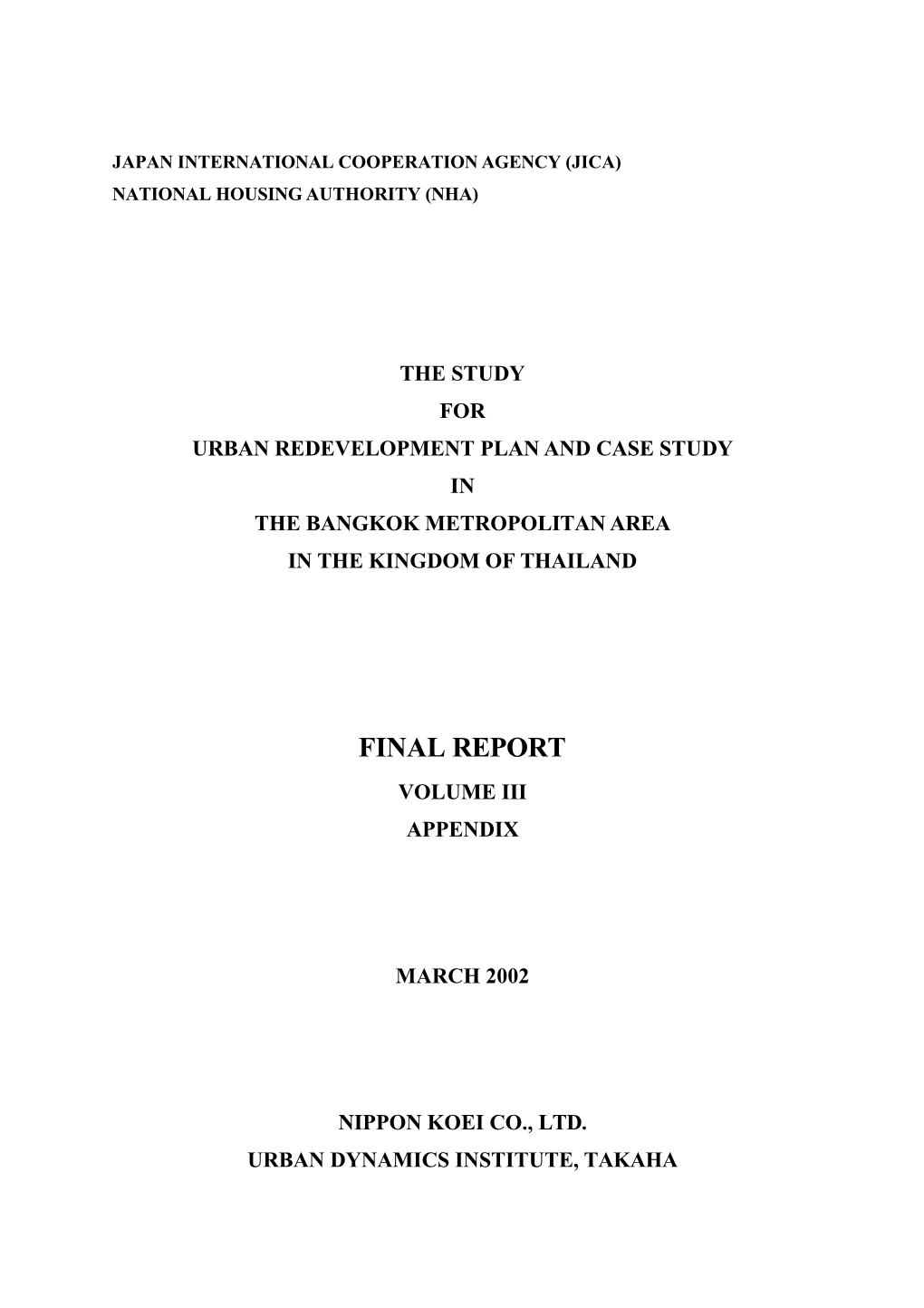 Final Report Volume Iii Appendix