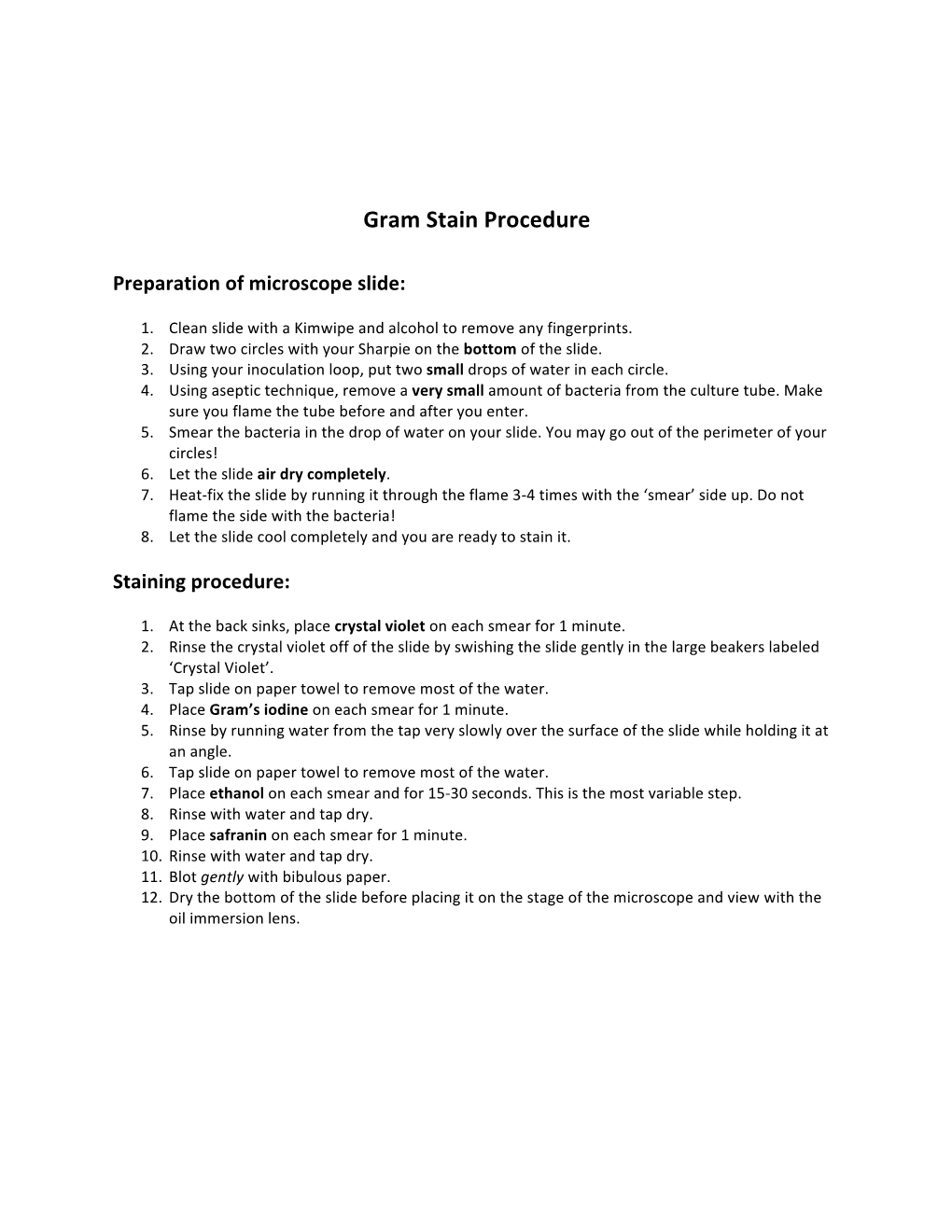 Gram Stain Procedure