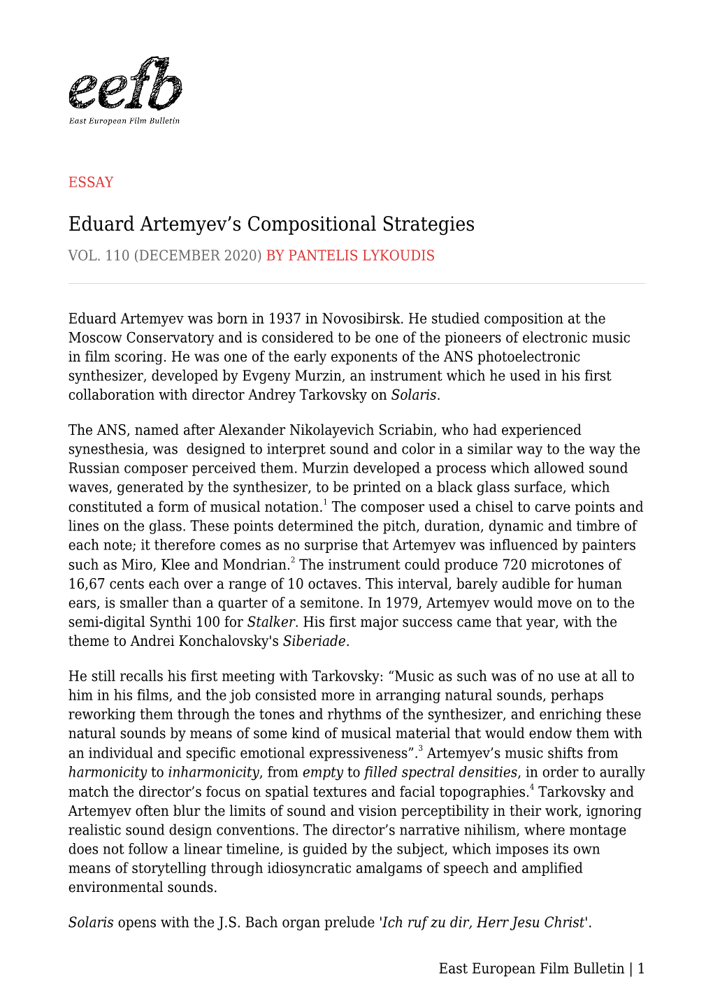 Eduard Artemyev's Compositional Strategies