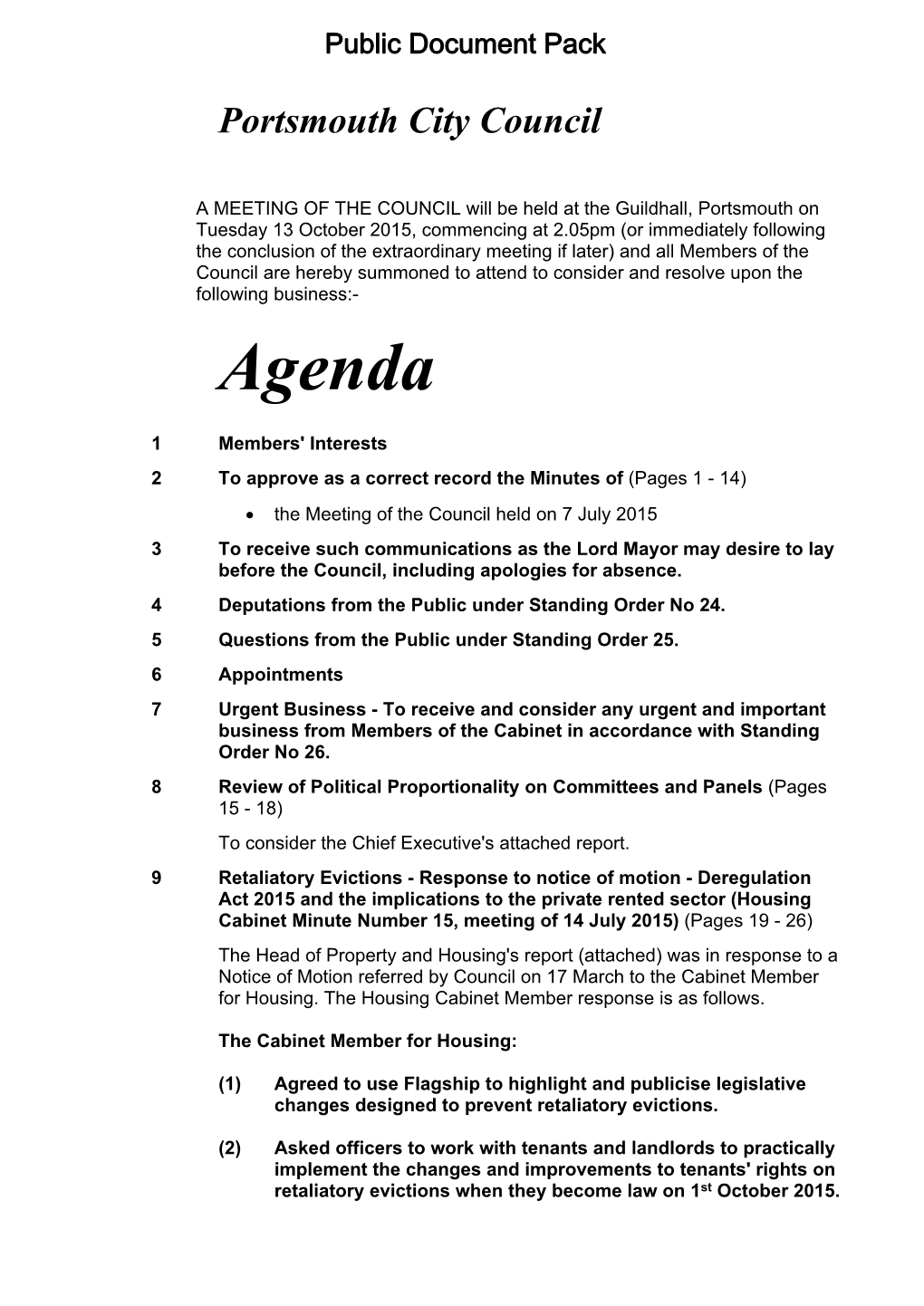 (Public Pack)Agenda Document for Full Council, 13/10/2015 14:05