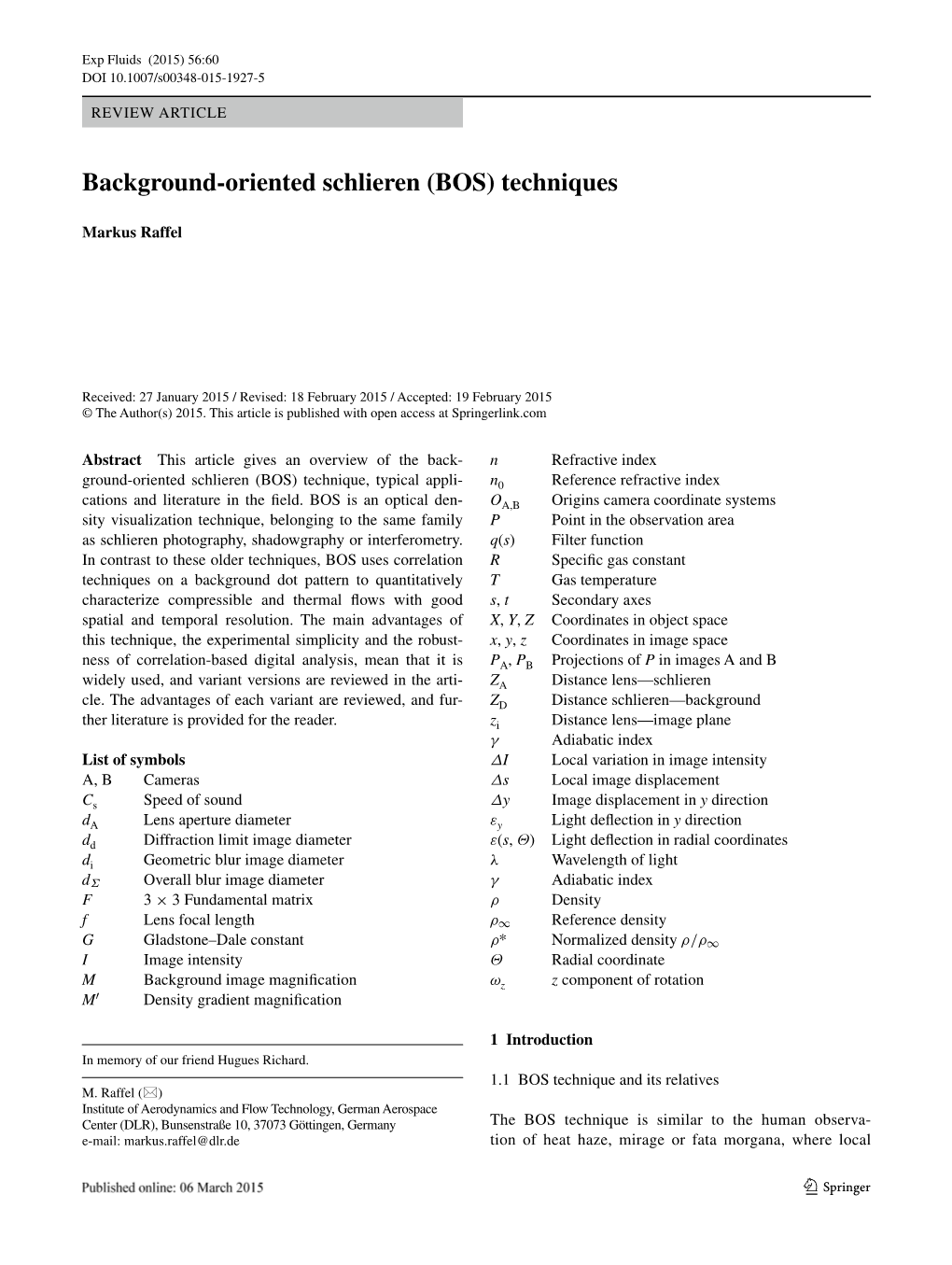 Background-Oriented Schlieren (BOS) Techniques