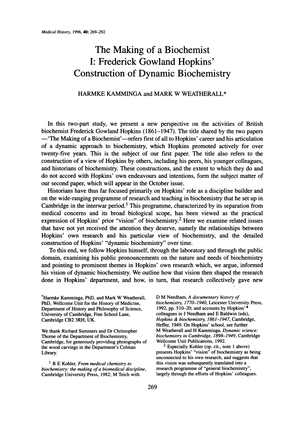 The Making of a Biochemist Construction of Dynamic Biochemistry