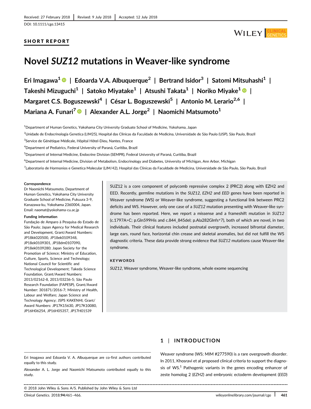 SUZ12 Mutations in Weaver-Like Syndrome