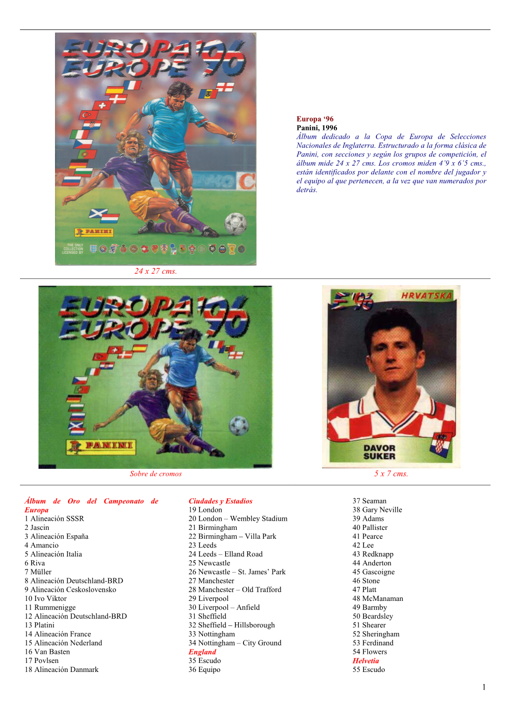 Europa ‘96 Panini, 1996 Álbum Dedicado a La Copa De Europa De Selecciones Nacionales De Inglaterra