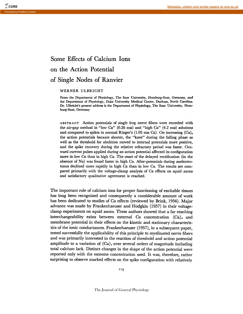 Some Effects of Calcium Ions on the Action Potential of Single Nodes of Ranvier