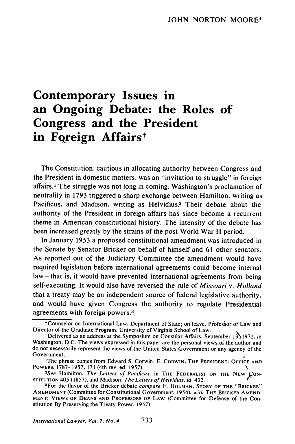 The Roles of Congress and the President in Forgein Affairs