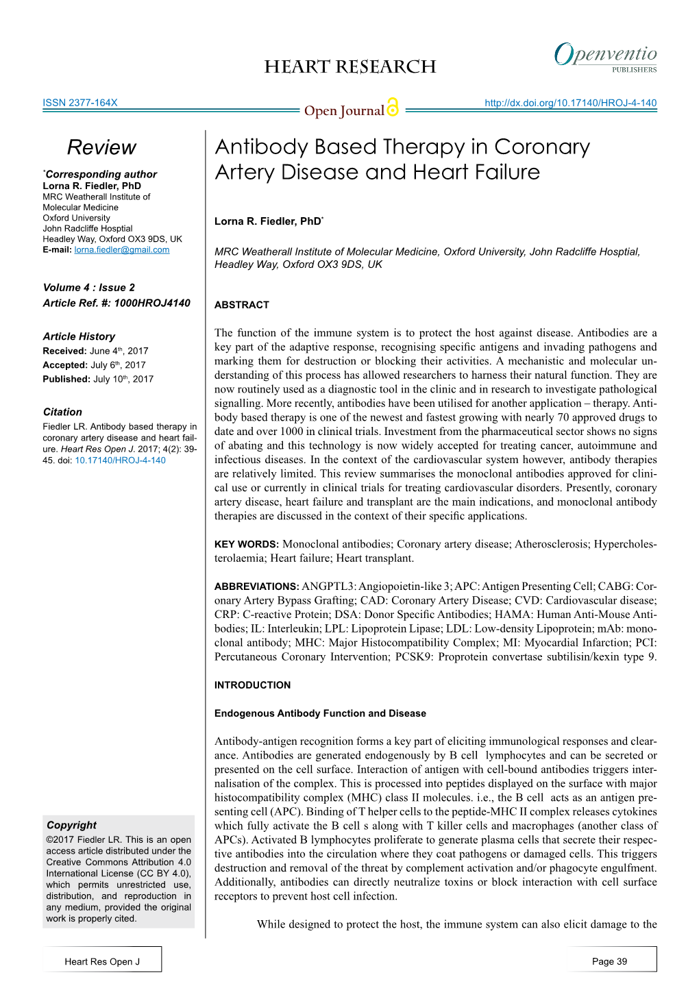 Antibody Based Therapy in Coronary Artery Disease and Heart Failure