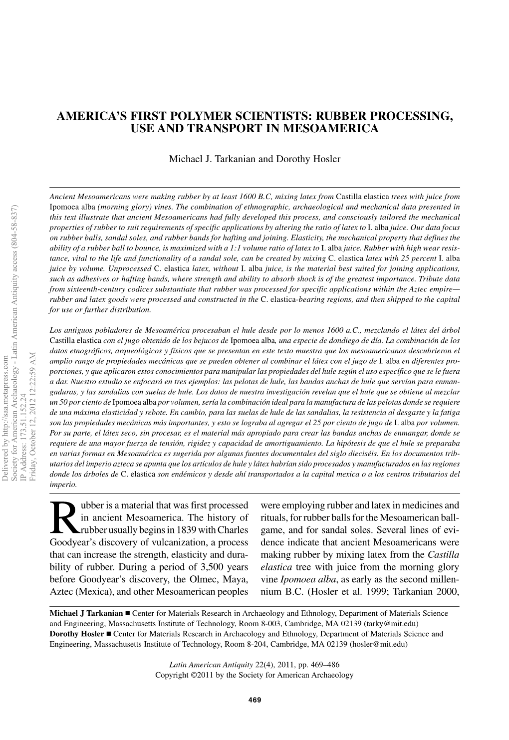 Rubber Processing, Use and Transport in Mesoamerica