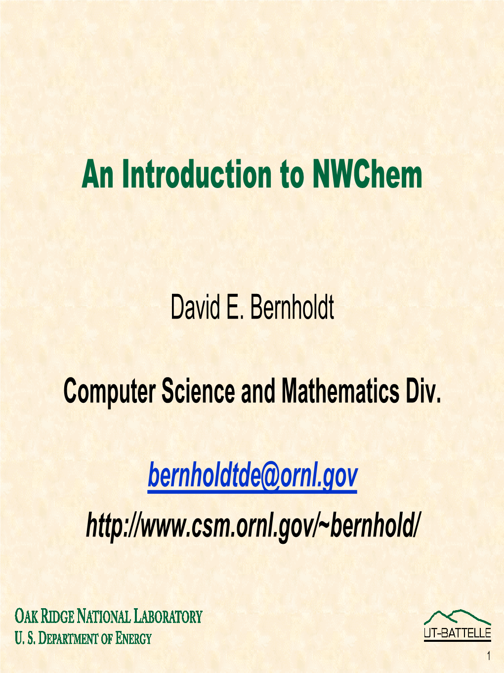 An Introduction to Nwchem