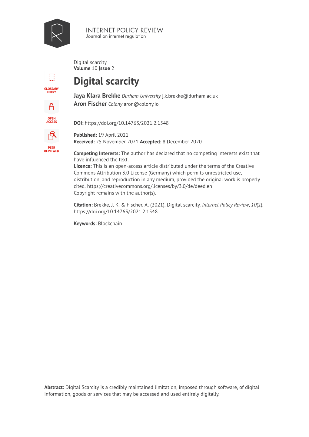 Digital Scarcity Volume 10 Issue| 2 Digital Scarcity