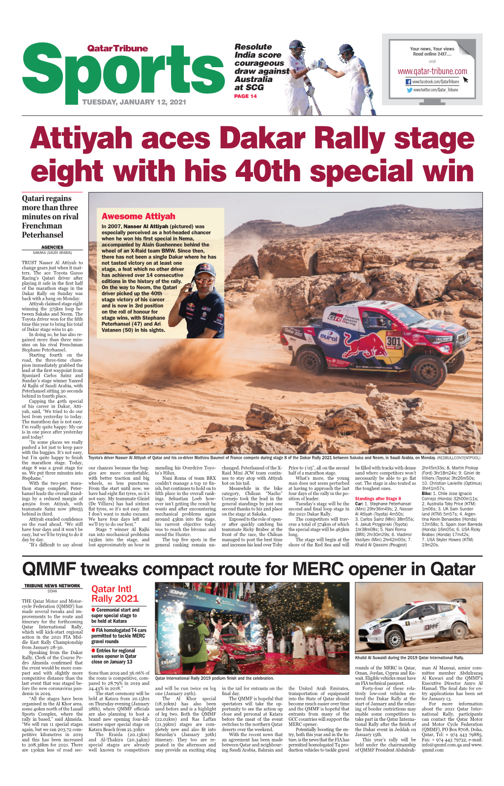 Attiyah Aces Dakar Rally Stage Eight with His 40Th Special