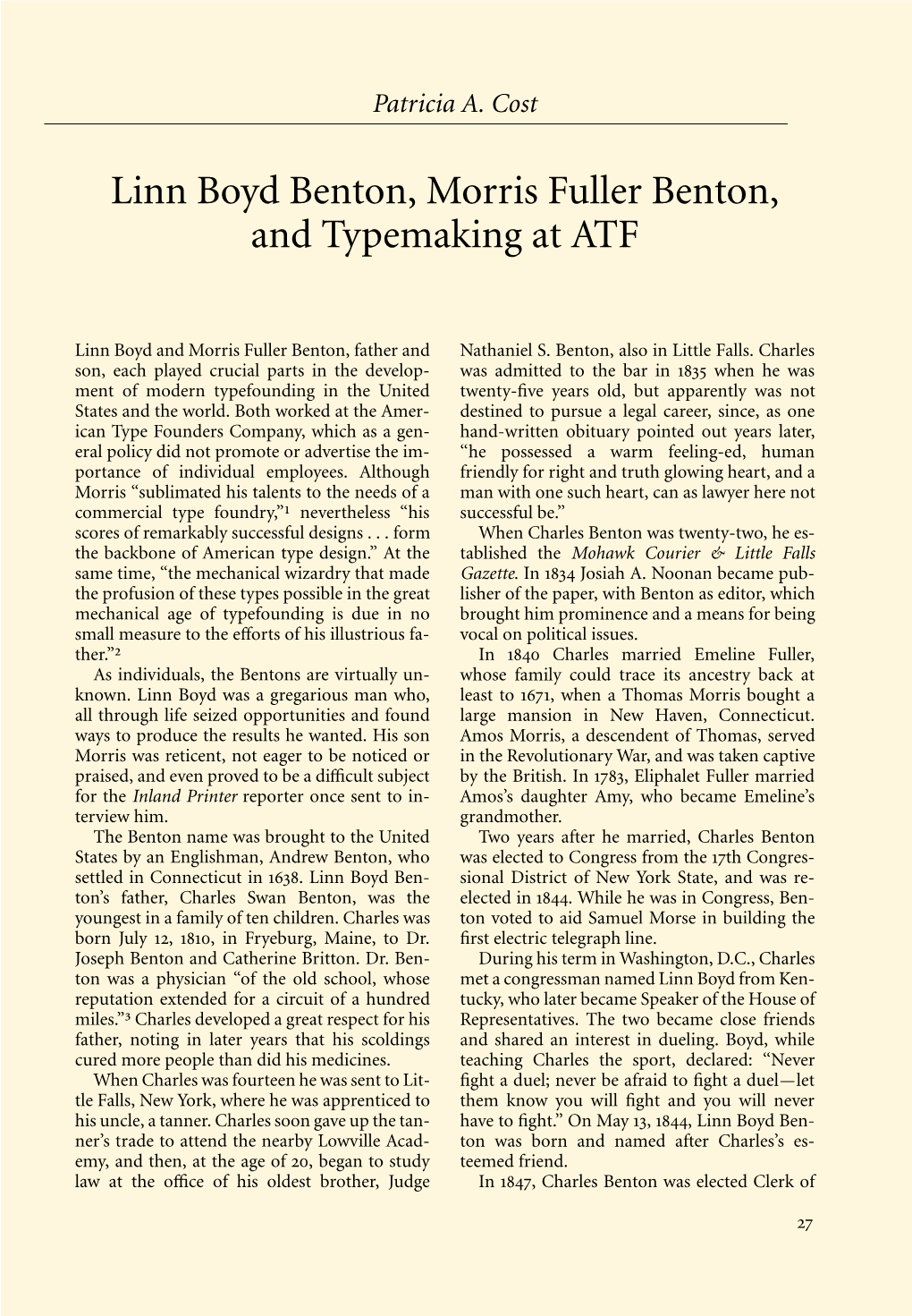 Linn Boyd Benton, Morris Fuller Benton, and Typemaking at ATF