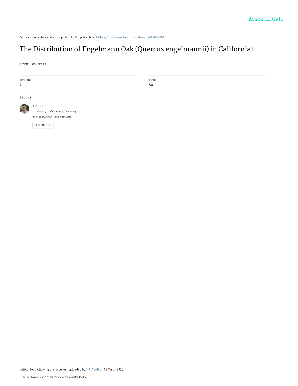 The Distribution of Engelmann Oak (Quercus Engelmannii) in California1