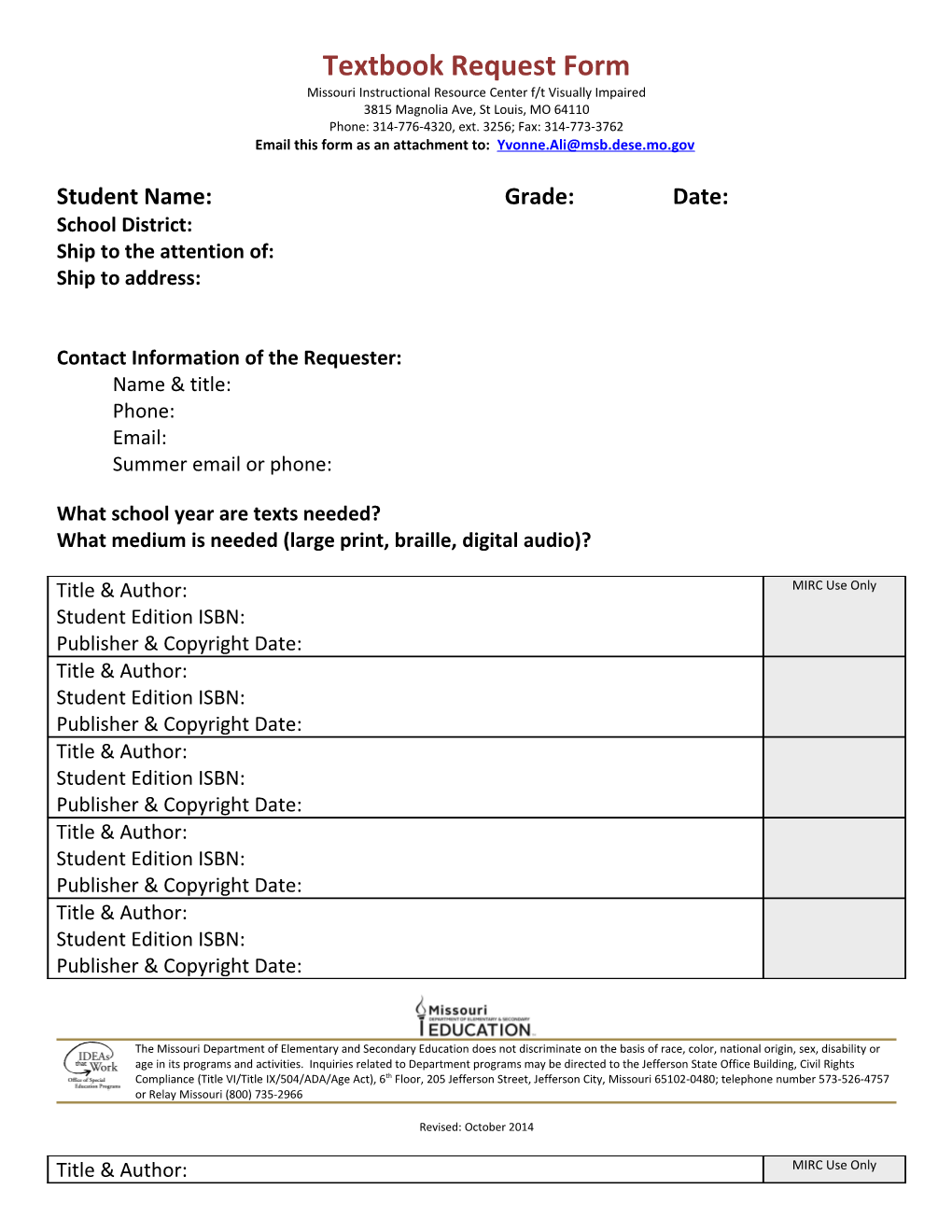 Textbook Request Form