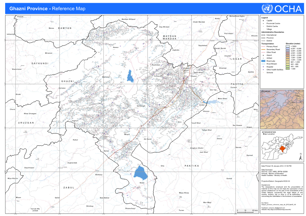 Ghazni Province - Reference Map