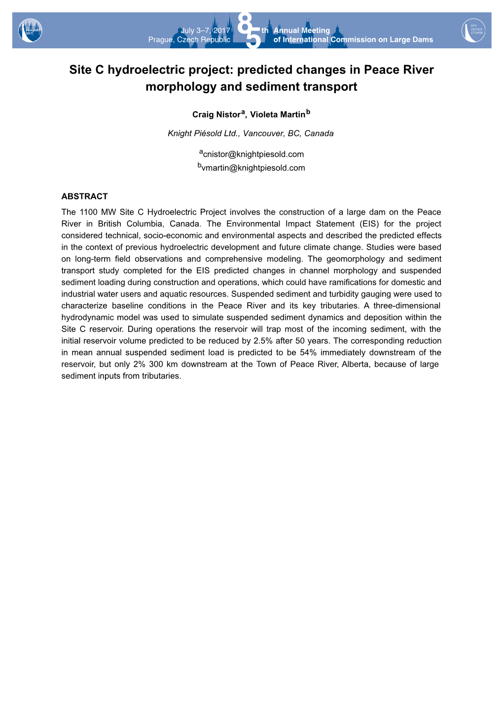 Predicted Changes in Peace River Morphology and Sediment Transport