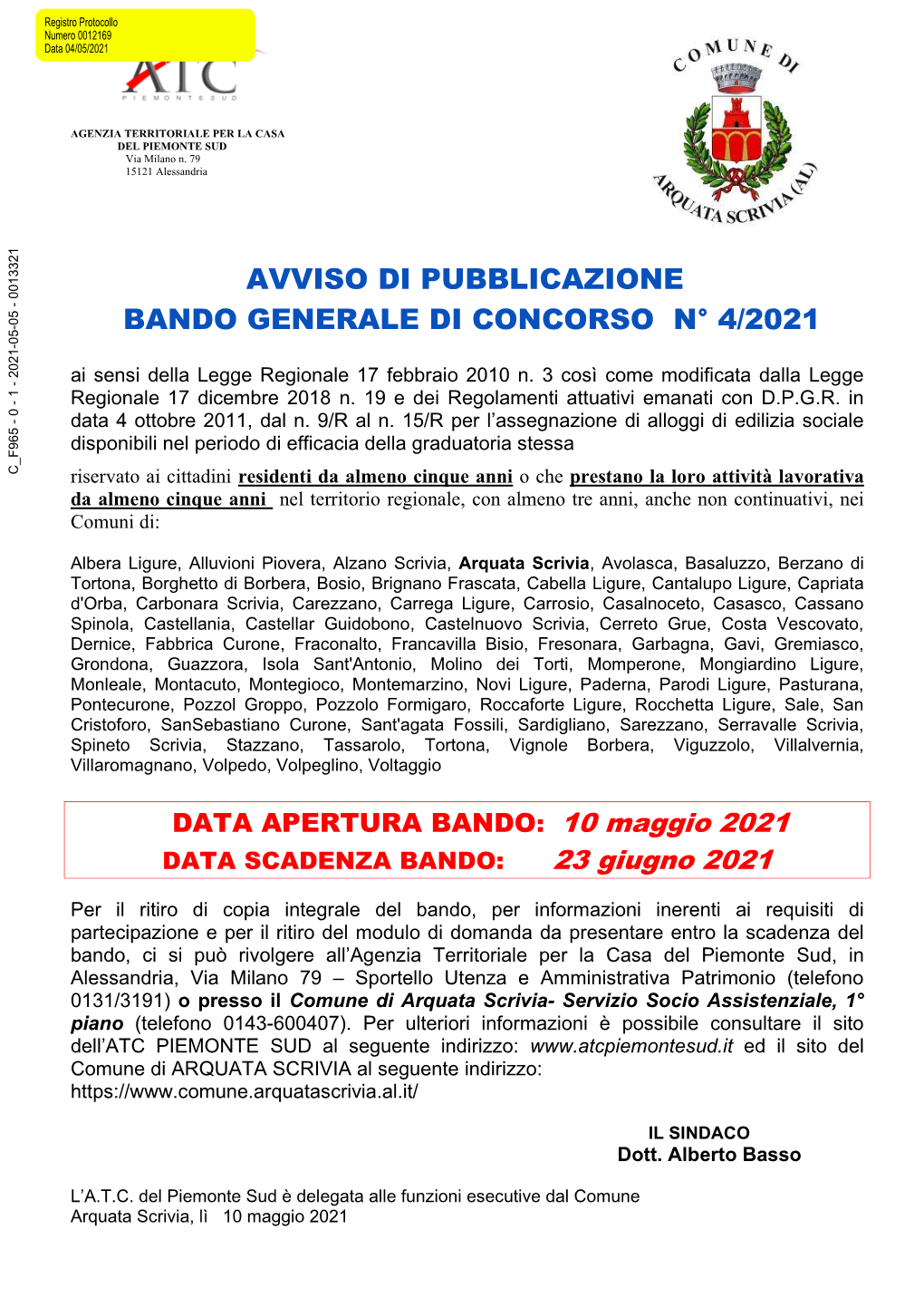 Avviso Di Pubblicazione Bando Generale Di Concorso N° 4/2021