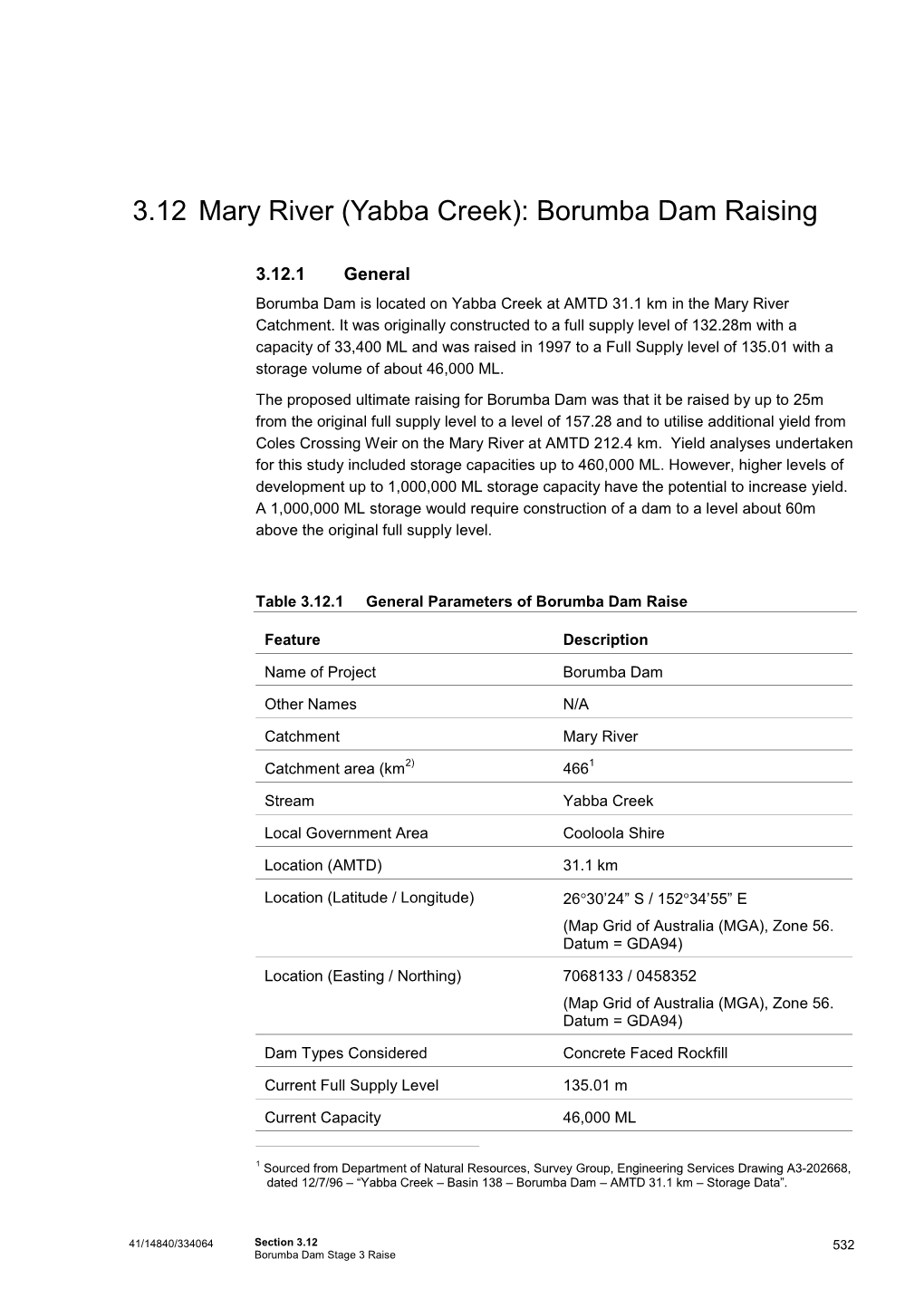 3.12 Mary River (Yabba Creek): Borumba Dam Raising