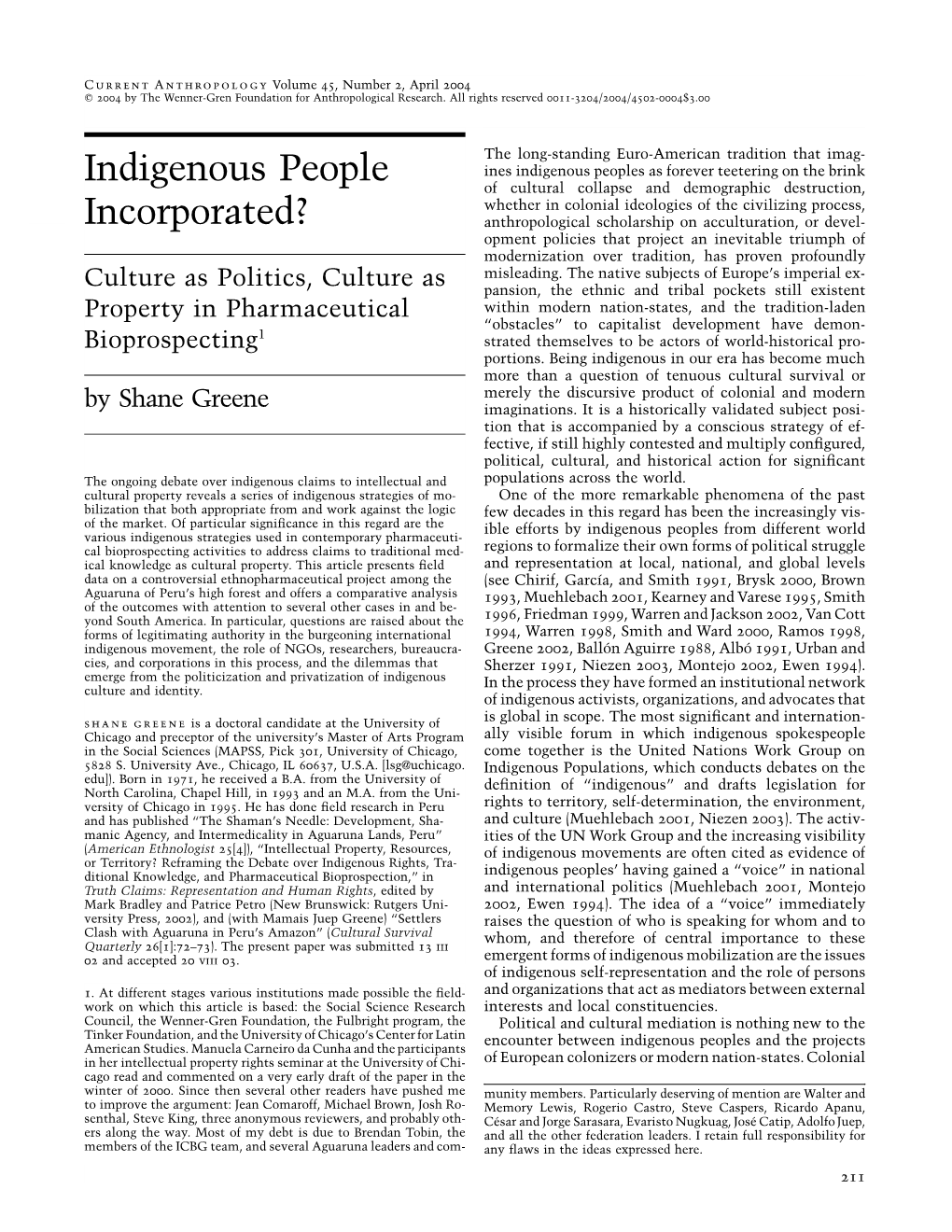Indigenous People Incorporated? F 213