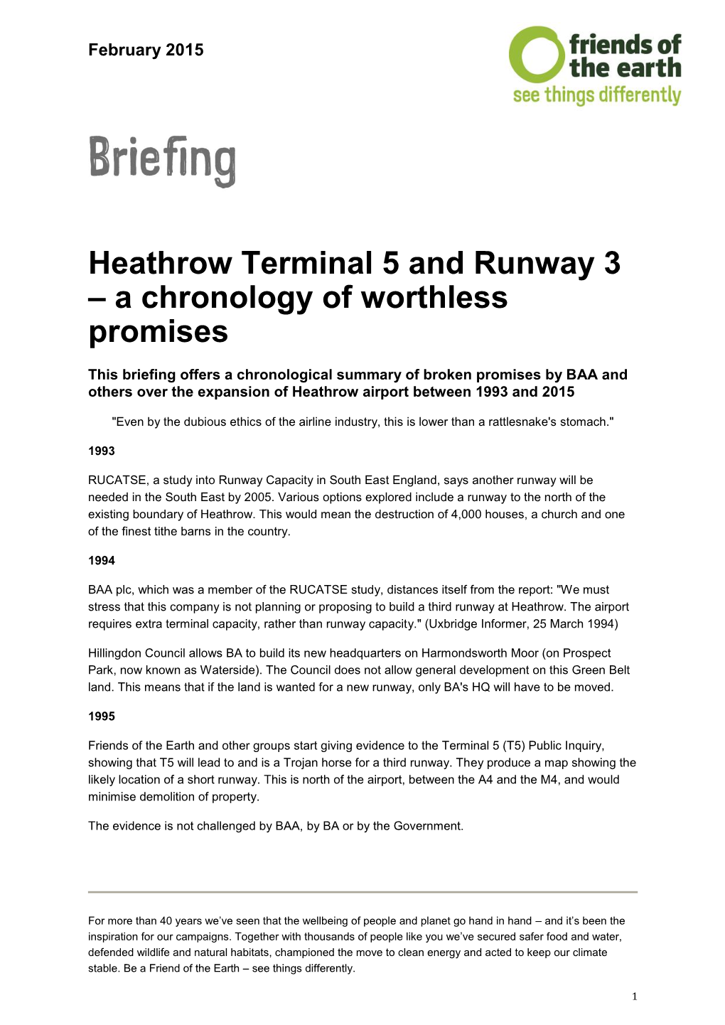 Heathrow Terminal 5 and Runway 3 – a Chronology of Worthless Promises