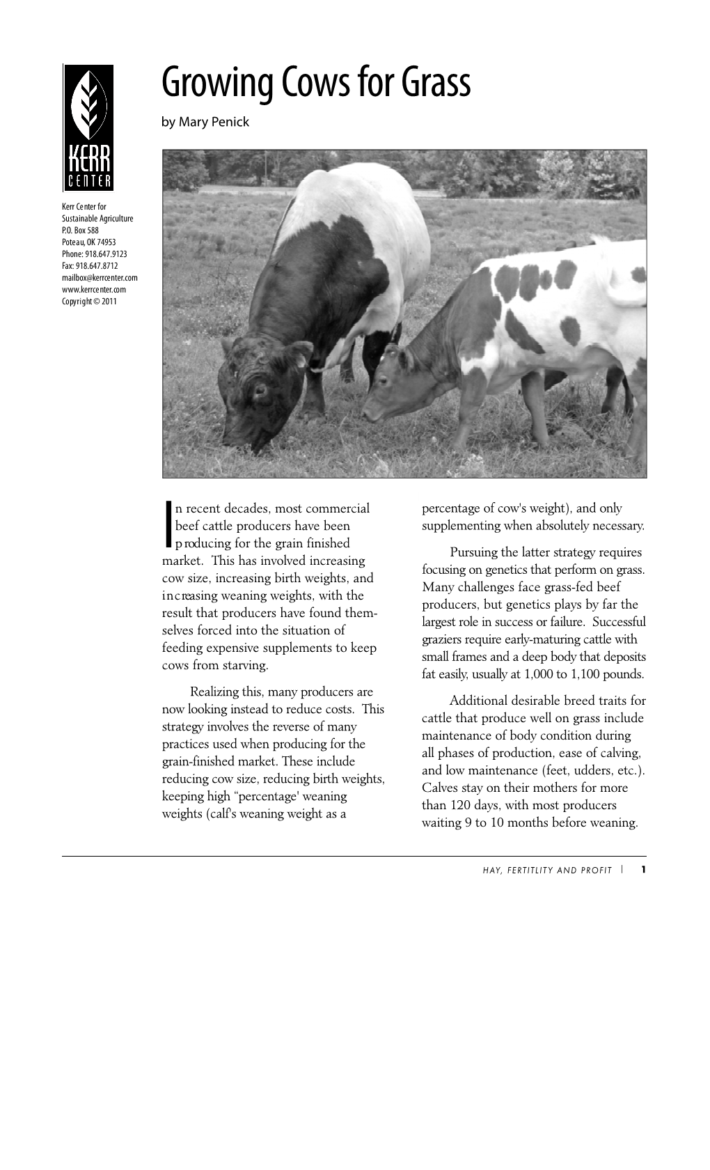 Growing Cows for Gra S S by Mary Penick