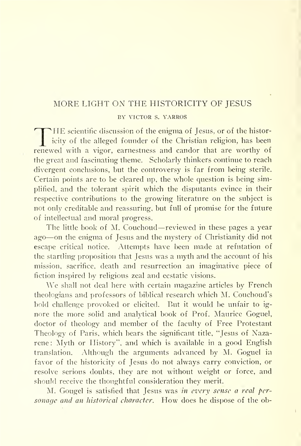 More Light on the Historicity of Jesus