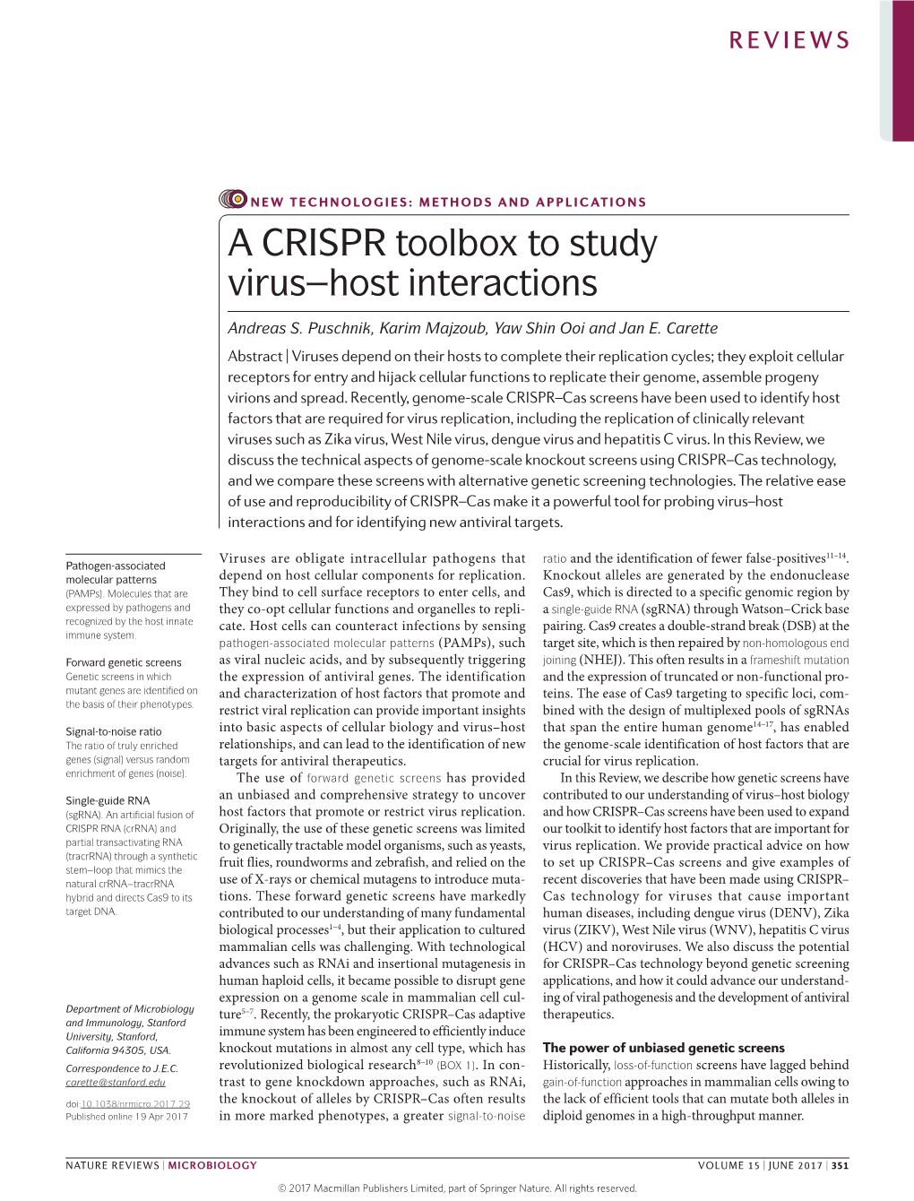 A CRISPR Toolbox to Study Virus–Host Interactions