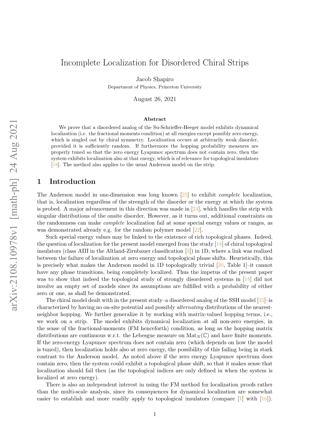 Incomplete Localization for Disordered Chiral Strips