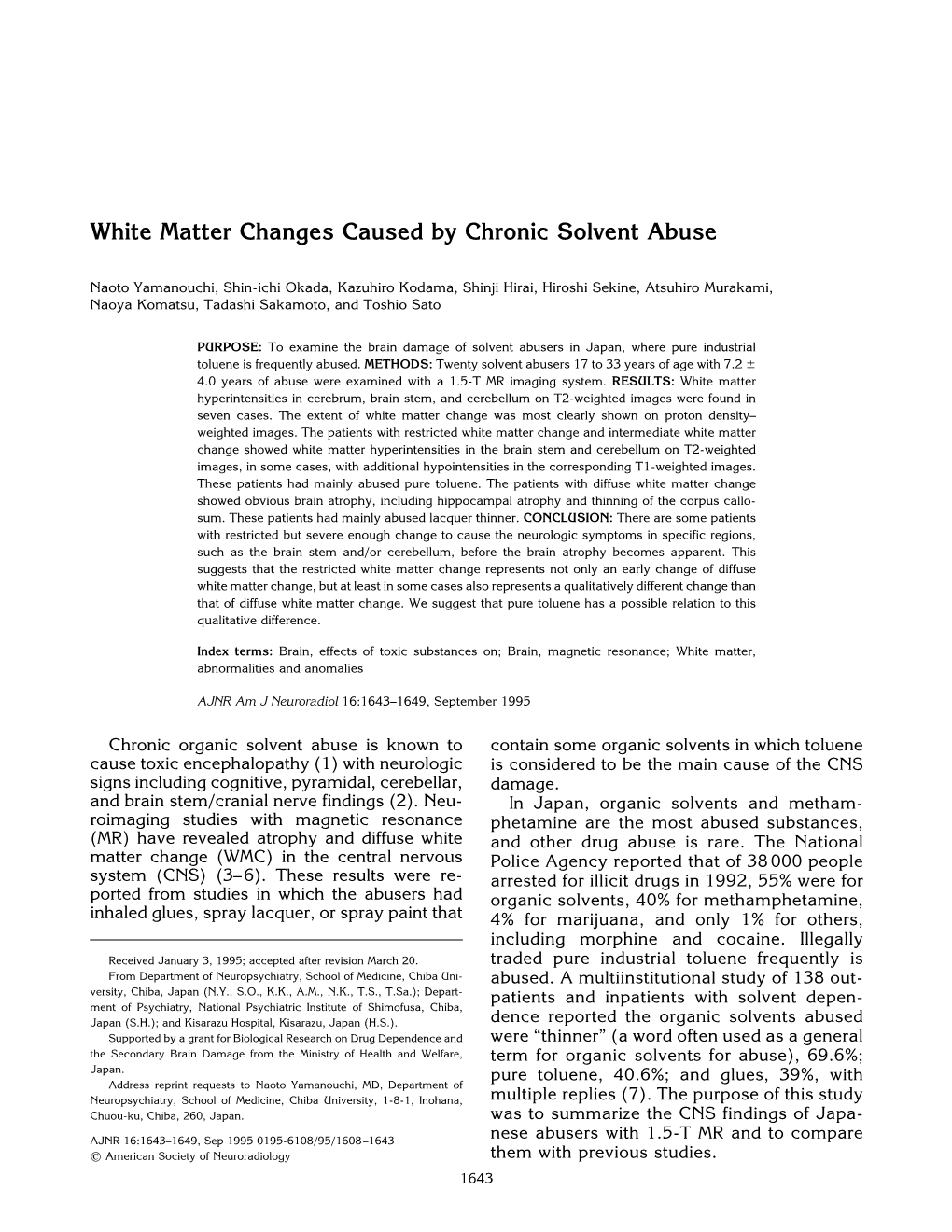 White Matter Changes Caused by Chronic Solvent Abuse