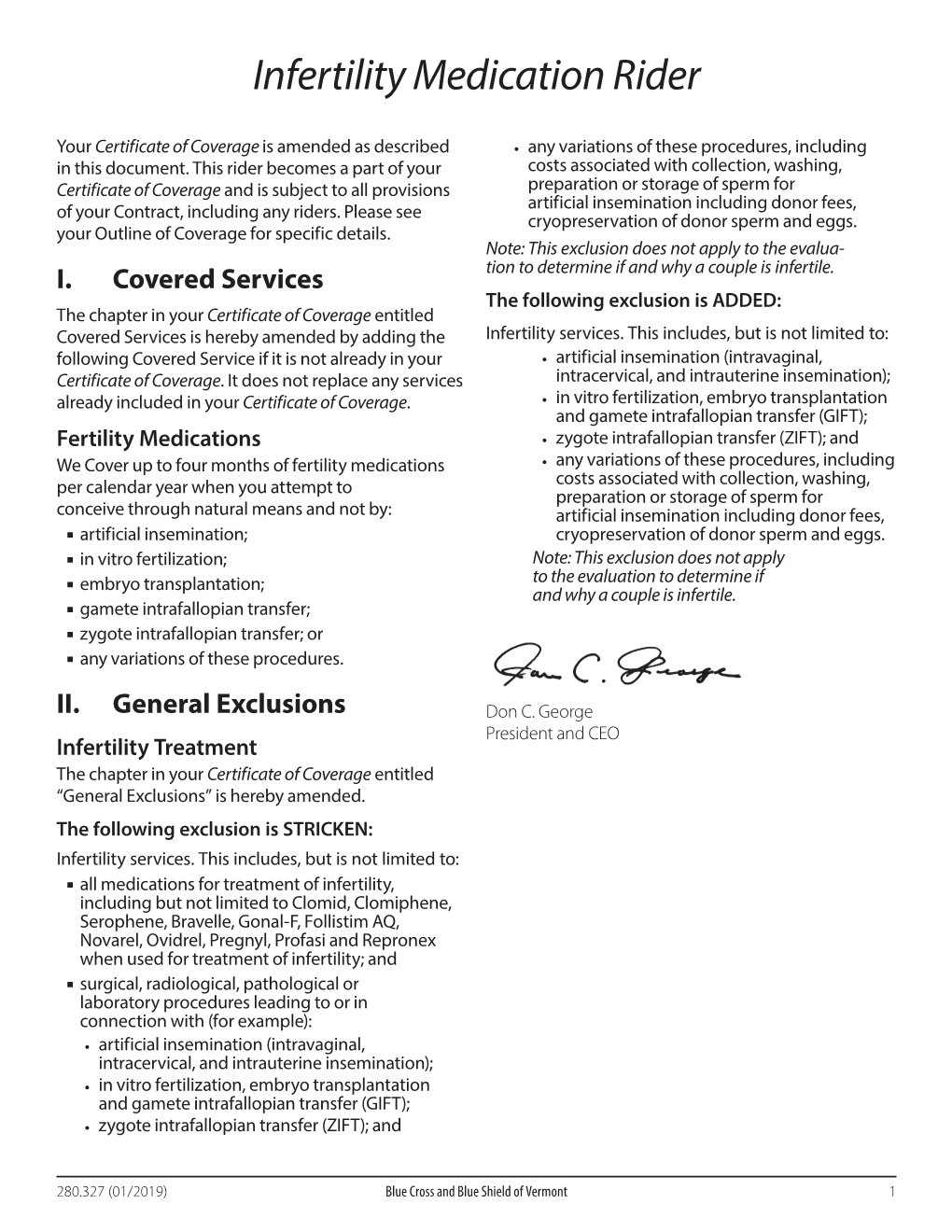 Infertility Medication Rider