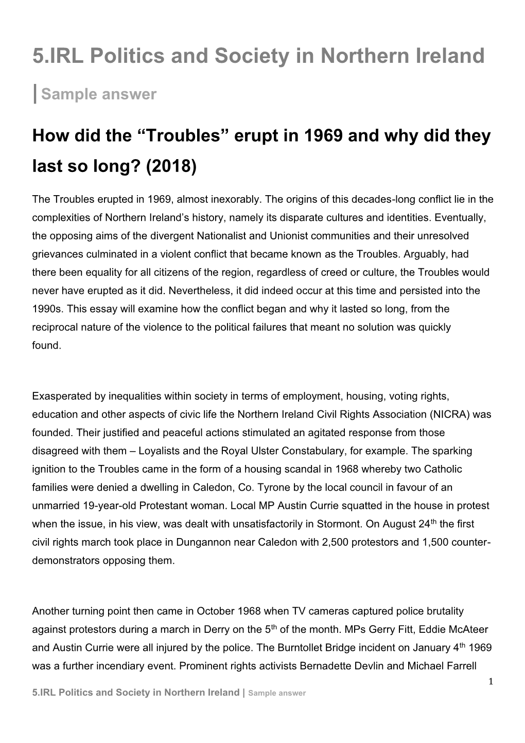 5.IRL Politics and Society in Northern Ireland |Sample Answer How