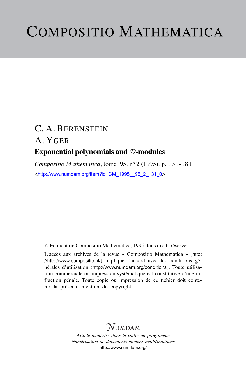 Exponential Polynomials and D-Modules Compositio Mathematica, Tome 95, No 2 (1995), P